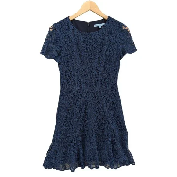 ANTONIO MELANI | Dresses | Antonio Melani Mini Cocktail Dress Navy Lace  Overlay Lined Short Sleeve Size 2 | Poshmark
